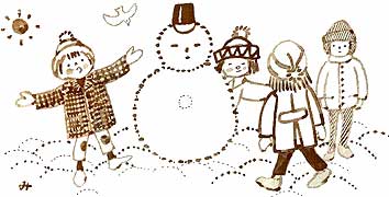 雪だるまと子どもたちの絵